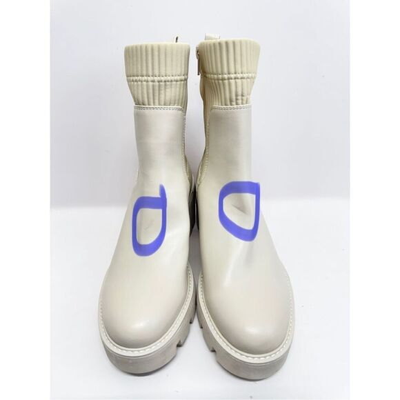 Bar III Boots Cream Chunky Heel Size 10 Womens Ribbed Ankle Booties Side Zip - Picture 4 of 9